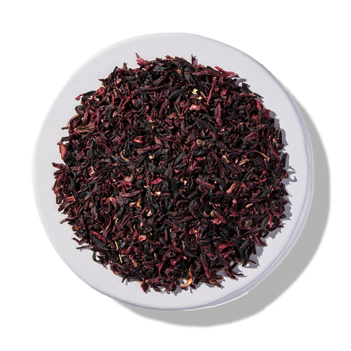 Organic Hibiscus Flower Cut and Sifted on a white plate