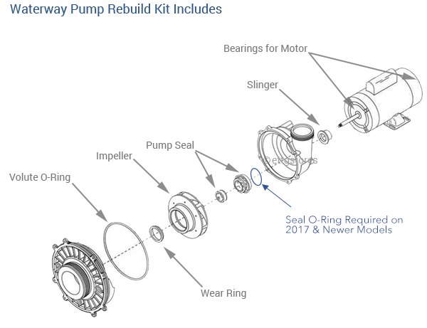 Waterway pump seal o-ring