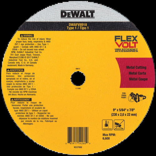 Flexvolt 9-in. (230mm) Ceramic Metal Cut-off Wheel