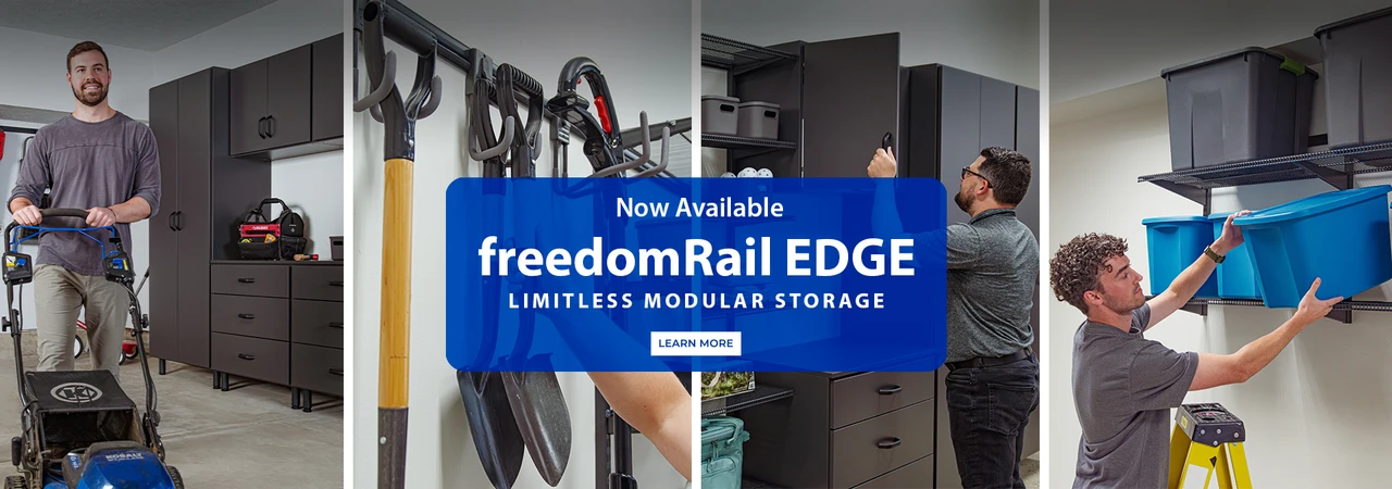 Now Available freedomRail EDGE limitless modular storage learn more