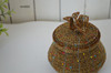 Beaded handmade storage jar copper