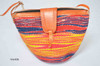 African sisal and leather handbag handwoven yellow red blue