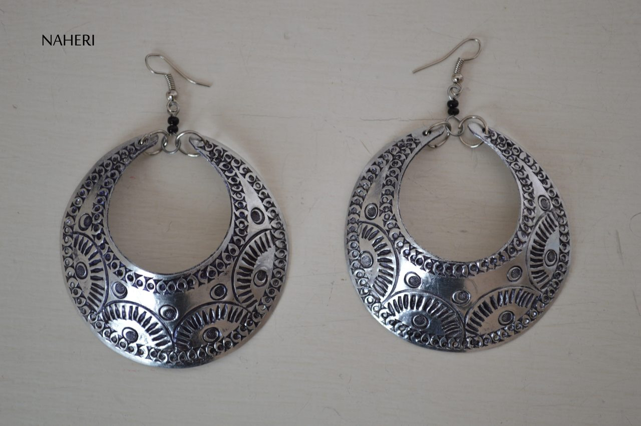 African inspired silver hoop earrings | NAHERI