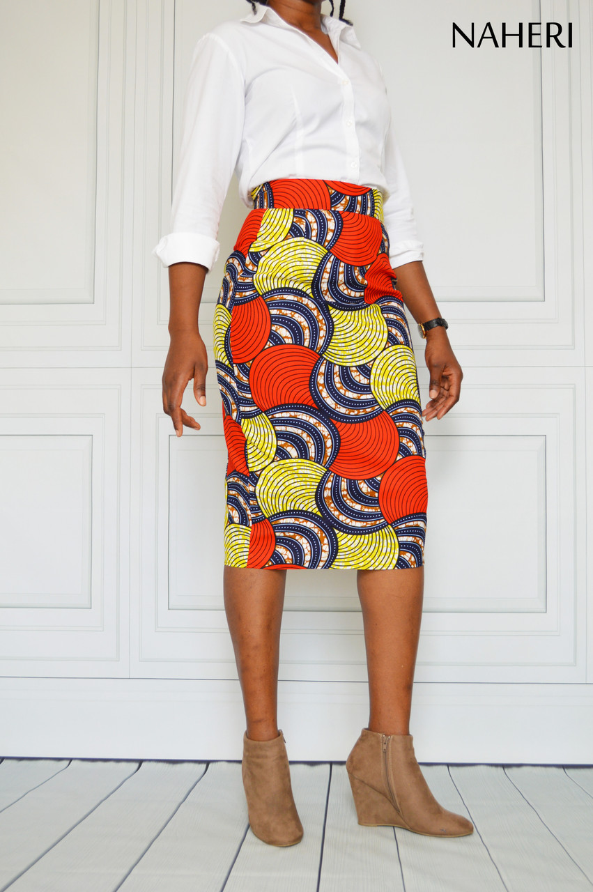 African print pencil skirt ankara print midi skirt | NAHERI