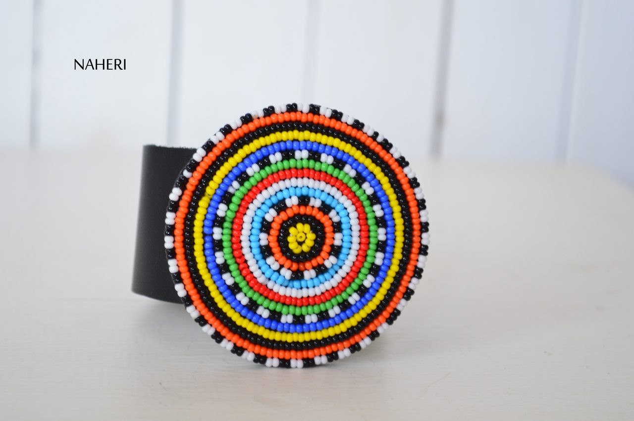 AFRICAN ETHNIC JEWELRY MAASAI BEADED DISC BRACELET FROM KENYA A