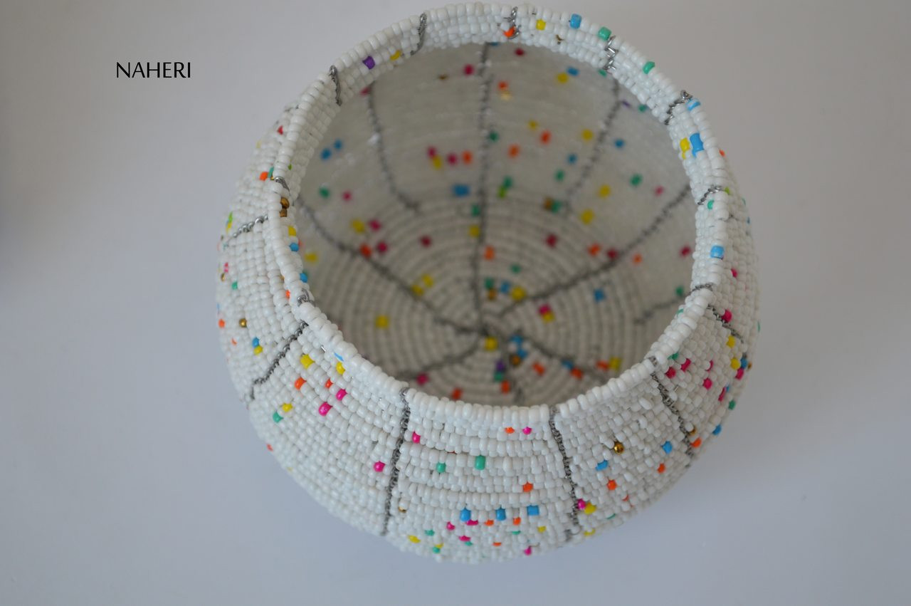 Beaded handmade storage jar white NAHERI