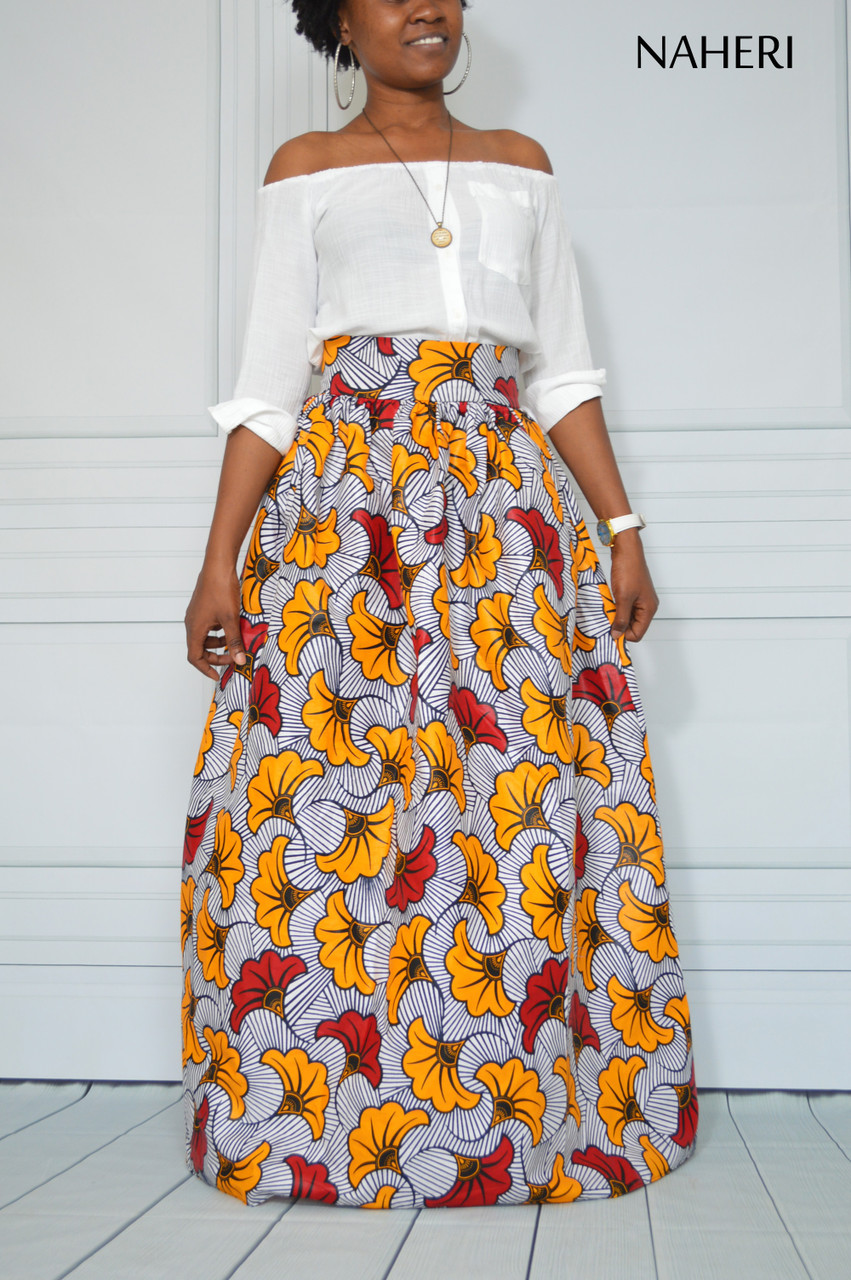 long african print skirt