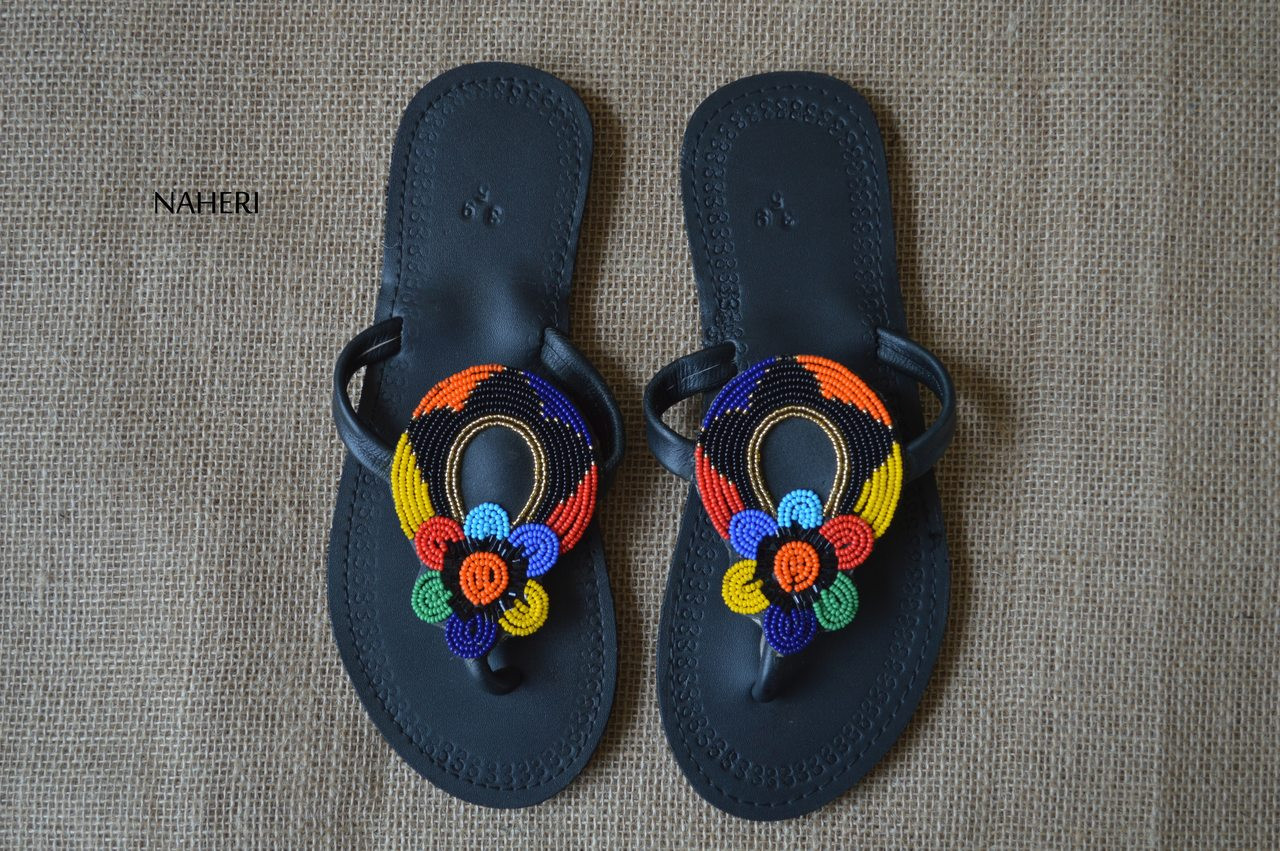 African beaded handmade leather sandals - NIWA | NAHERI