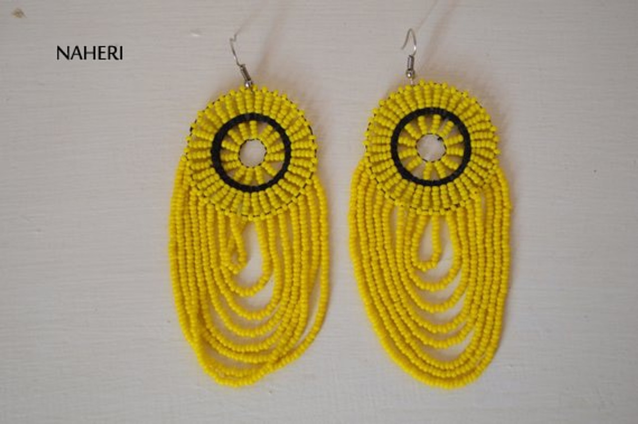 African handmade infinity yellow earrings