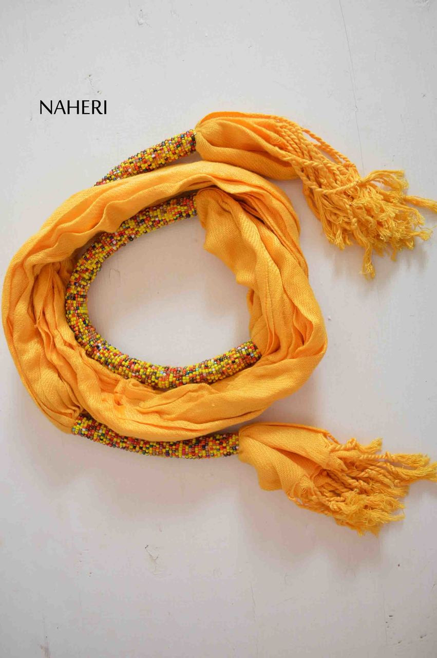 Orange beaded cotton scarf African inspired NAHERI