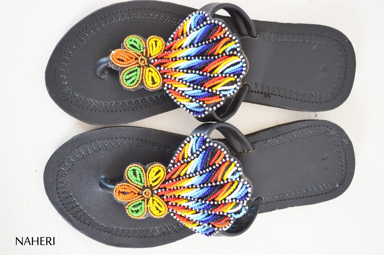 African maasai beaded handmade leather sandals SAI NAHERI