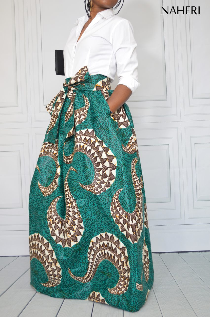 African ankara maxi skirt - TANA handmade skirt with sash/tie belt