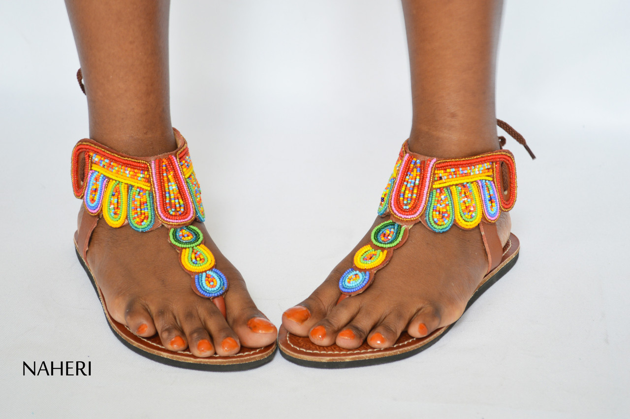 Beaded Leather Sandals – Exotique