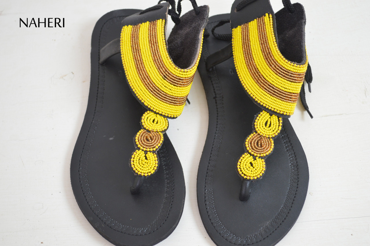 HANDMADE WOMEN MASAI Beaded Sandals/ Summer Shoes/ Flip Flops/ Slippers/  Footwea £25.99 - PicClick UK