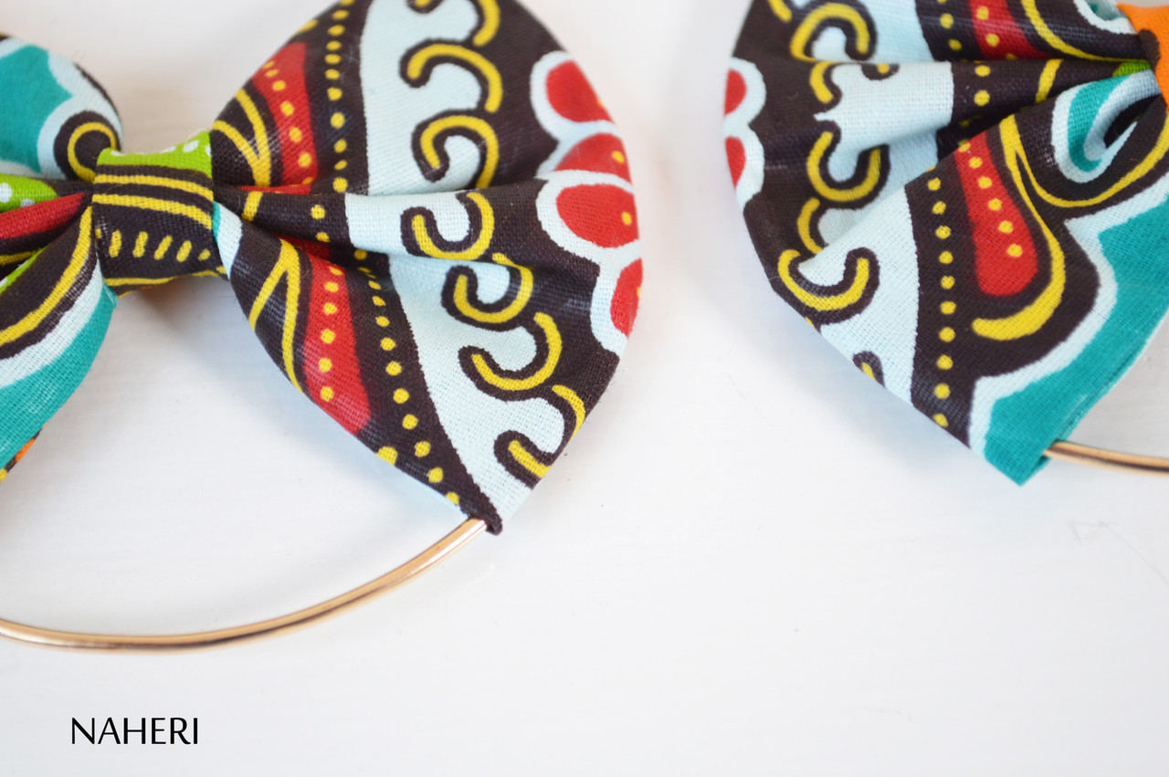 African print bow earrings handmade tribal fashion jewelry | NAHERI