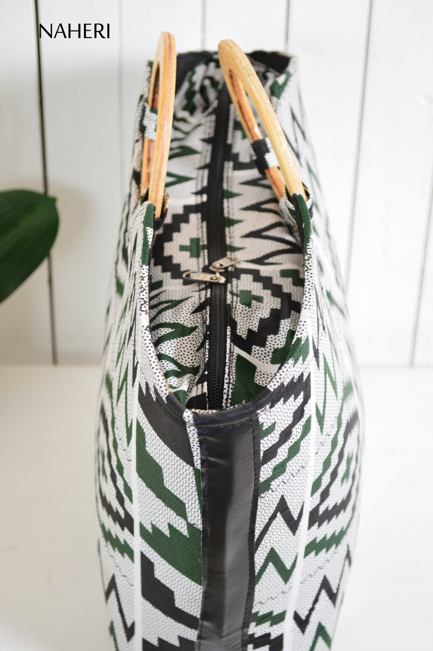 African print wooden handles handbag kente | NAHERI