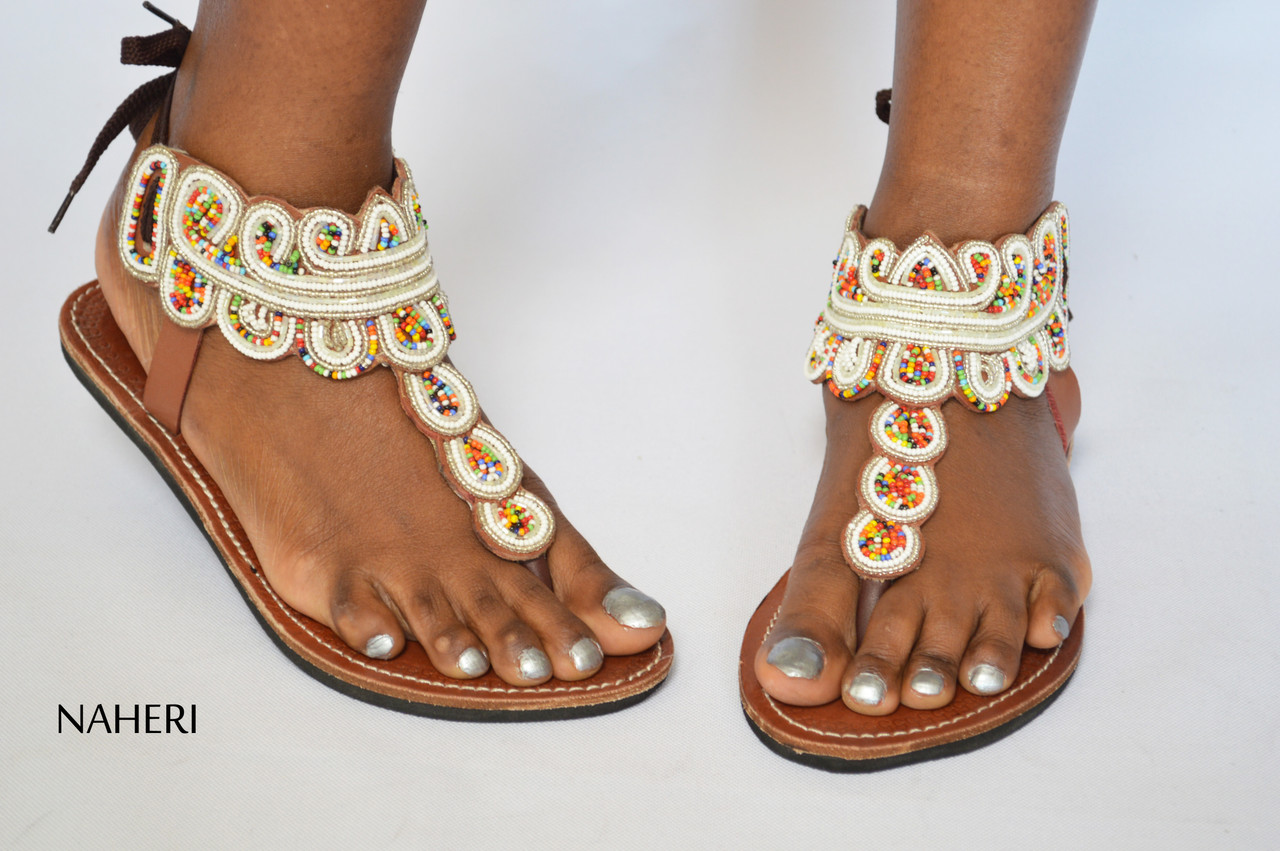 African leather beaded sandals flat | Authentic, hand-made, modern african  fashion