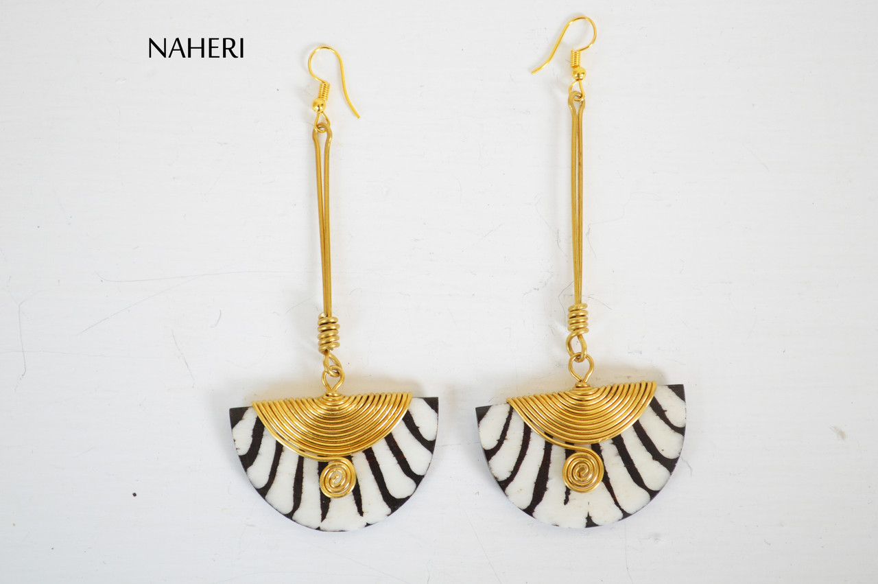 African inspired bone earrings zebra print jewelry