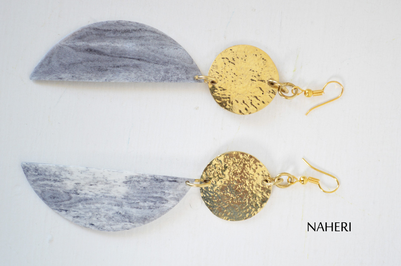 African brass metal and bone earrings tribal jewelry NAHERI