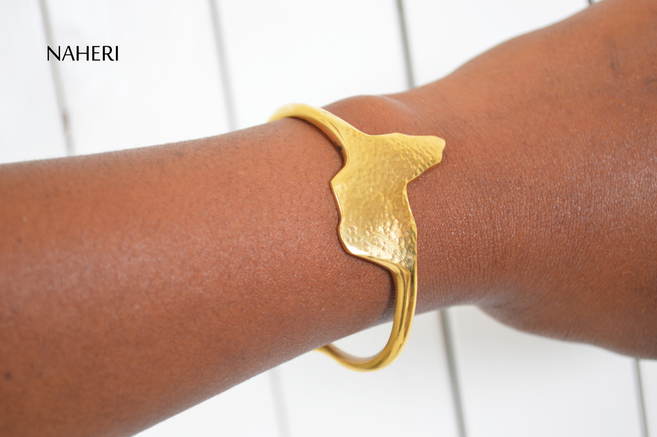 African brass metal bracelet solid hammered jewelry NAHERI