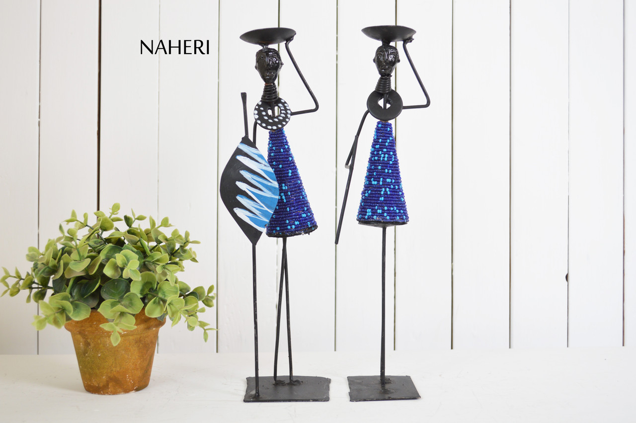 African inspired candle holders royal blue NAHERI