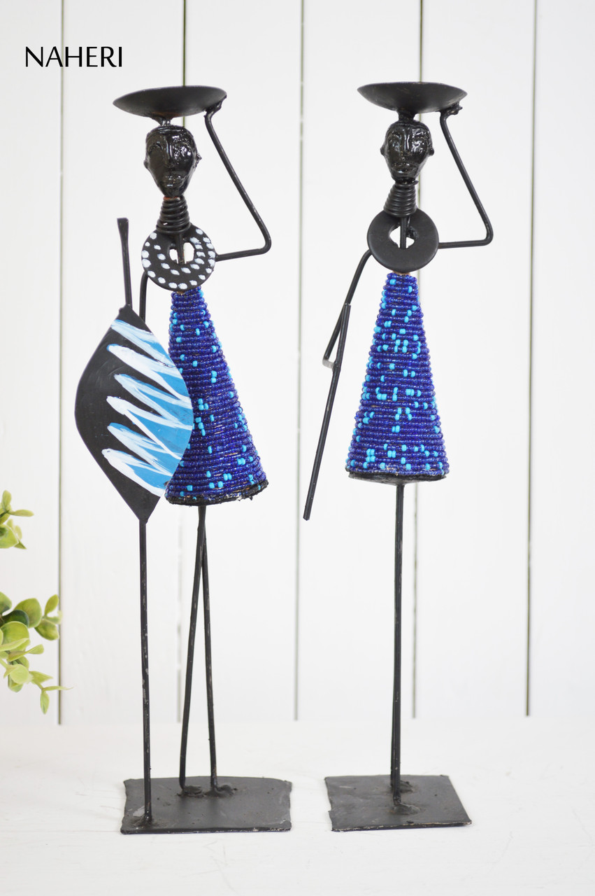 African inspired candle holders royal blue NAHERI
