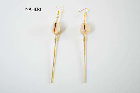 Brass rod and cowrie earrings African jewelry naheri