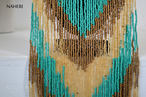 African beaded fringe necklace turquoise hand made naheri