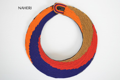 African beaded collar necklace multicolored naheri