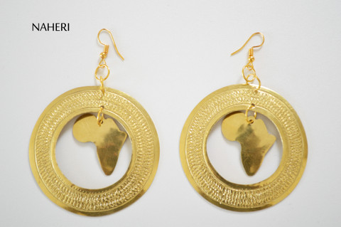 African map brass earrings engraved jewelry naheri