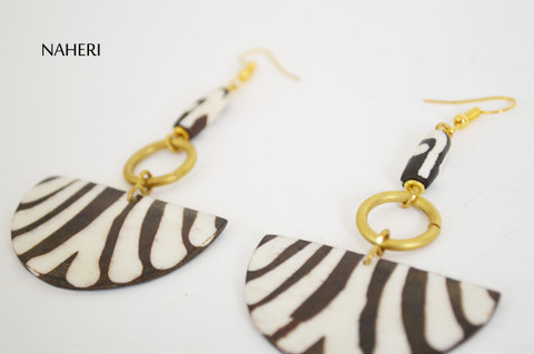 African bone earrings zebra print jewelry naheri