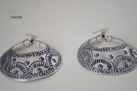 African inspired silver hoop earrings 