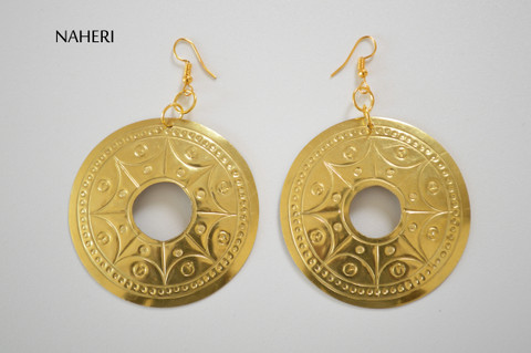 African brass earrings web engraved jewelry naheri