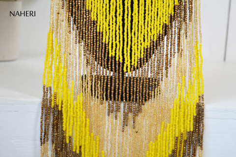 African beaded fringe necklace yellow jewelry naheri