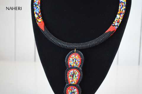 African jewelry beaded black necklace tribal naheri