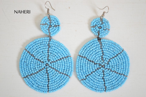 African beaded two circles earrings sky blue naheri