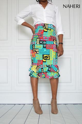 African clothing ankara print pencil skirt - KIRI double flounce skirt naheri