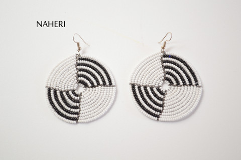 African beaded round earrings striped black white African fashion jewelry naheri