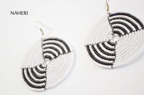 African beaded round earrings striped black white African fashion jewelry naheri