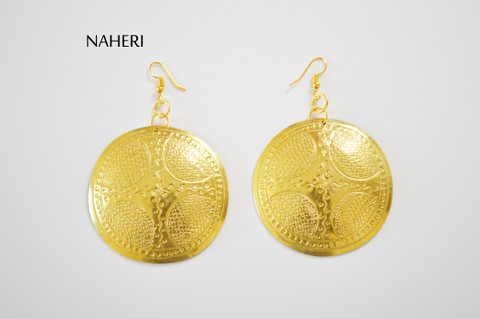 Engraved brass earrings African fashion jewelry naheri