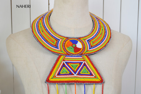 African jewelry beaded tribal necklace multicolored African fashion by naheri