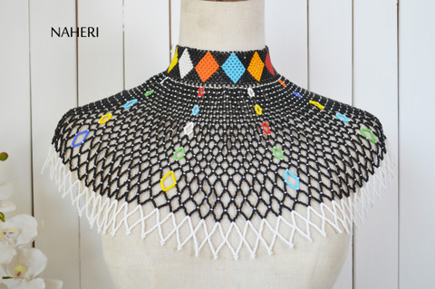 African beaded collar necklace multicolored tribal jewelry naheri