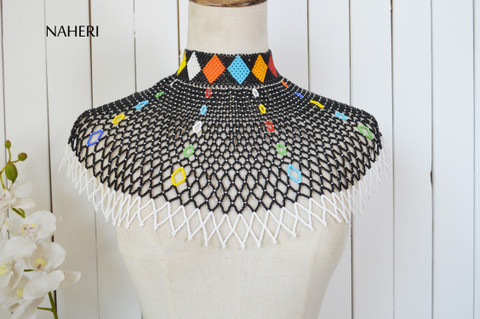 African beaded collar necklace multicolored tribal jewelry naheri