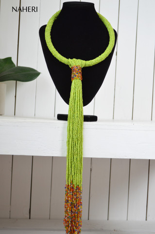 African green tie necklace beaded jewelry African fashion naheri