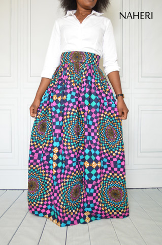 African print skirt - MIMI geometric print maxi skirt fashion naheri