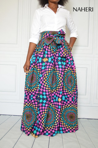 African print skirt - MIMI geometric print maxi skirt fashion naheri