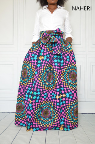 African print skirt - MIMI geometric print maxi skirt fashion naheri