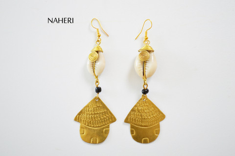 African shell and brass jewelry and handmade earrings tribal naheri