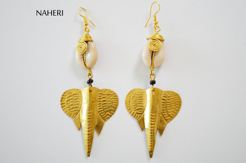 African shell and brass jewelry handmade earrings African fashion tribal naheri