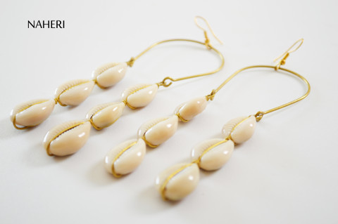 African cowrie shell earrings statement jewelry tribal fashion naheri